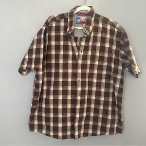 Wrangler Men's George Strait Cowboy Cut Brown and Cream Plaid Button Down Shirt
